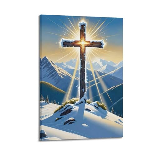 Poster croix enneigée lumineuse divine déco chambre esthétique