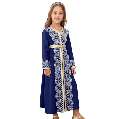 Robe abaya brodée fille en dentelle élégante pour les fêtes