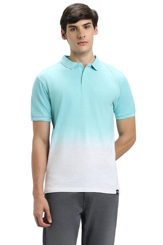 Image of Dennis Lingo Men's Cotton Black Ombre-Dyed Slim Fit Button-Down Short Sleeve Polo Tshirt