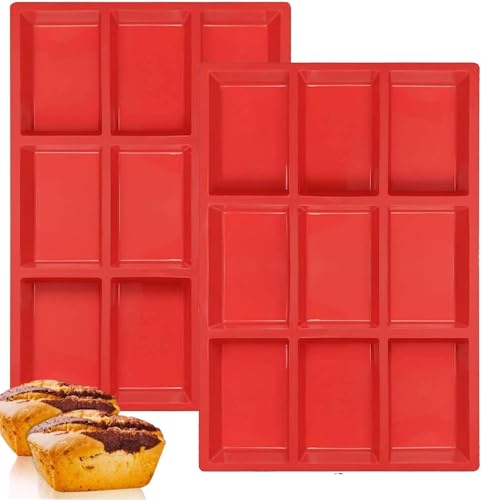 Bamutu Silicone Mini Loaf Pan, Non-Stick Bread Pan, 9 Cavity Silicone Bread Baking Mold for Mini Loaf Cake, Bread, Chocolate, Meatloaf, Cornbread, Brownie, Muffin, Rectangle Soap Bar Pack of 2