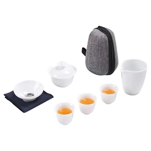 YFZCLYZAXET Service en Porcelaine Gaiwan Tasses à thé Tasse de thé théière de cérémonie Chinois Portable Kung Fu Voyage Service à thé Tasse à thé en céramique avec Filtre – vue 6