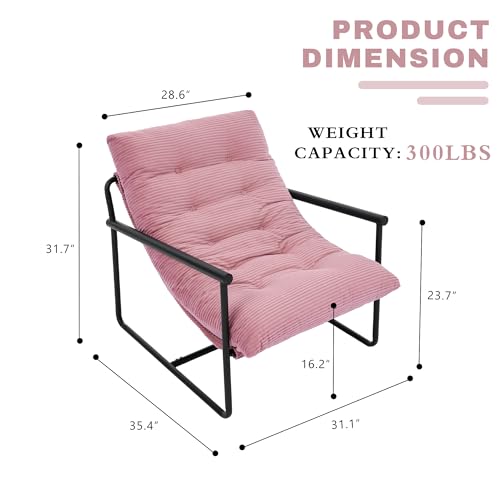 Image of Modern Accent Chair for Living Room,Arm Chair with Metal Frame,Upholstered Armchair with Soft Cushion for Bedroom Lounge Reading Room (Pink)