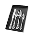 Acabado Pulido Juego de Cubiertos Acero Inoxidable 18 10 en Titanio,Pulido Brillante 4 Piezas con Cuchillo Chuletero Tenedor Cuchara,Caja de Regalo (Plata)