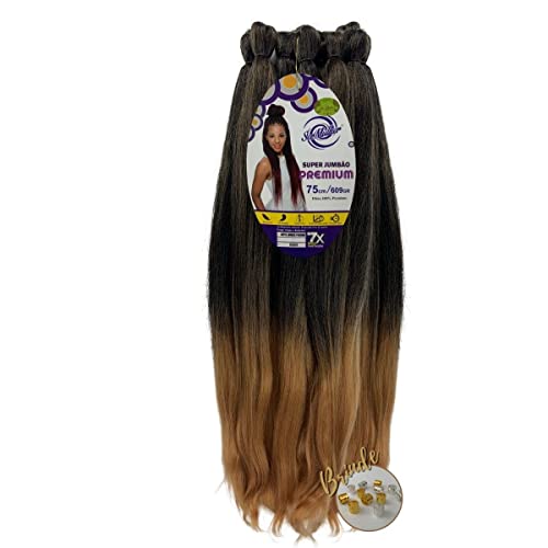 Jumbo Premium Ser Mulher 609 g Cabelo Para Tranças Box Braids 75 cm Pontas Finas (T1B/27 Preto/Loiro