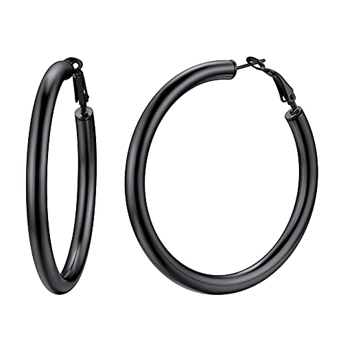 ChainsHouse Hypoallergenic Hoop Earrings For Women, 316L Stainless Steel/Black/18K Real Gold Plated, Minimalist Jewelry Round Tube Hoops Fits Sensitive Ears |30mm 40mm 60mm 80mm, with Gift B