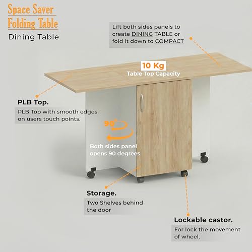 Image of Klaxon Foldable Dining Table [6] Seater with Metal Legs, Space-Saving Convertible Table, Engineered Wood, Home Dining Room (AW & Black, Kryo) (Oak & White - 01)