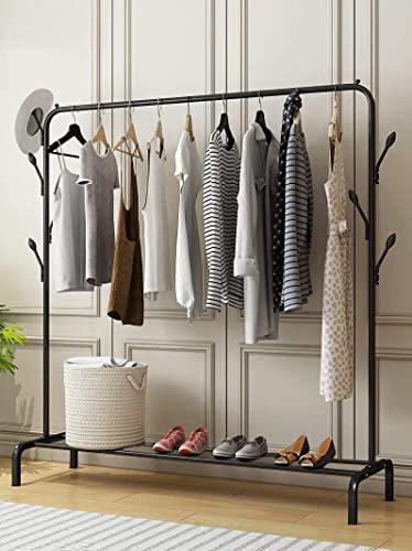 Image of Owme Heavy Duty Clothes Drying Rack with Wheels | 1 Tier Double Pole Garment Rack | Laundry Drying Stand for Balcony | Cloth Hanging Stand | Indoor Outdoor Drying Rack for Clothes - POLE BLACK