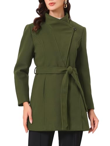 Image of Allegra K Women's Winter Elegant Stand Collar Overcoat Long Belted Pea Coat