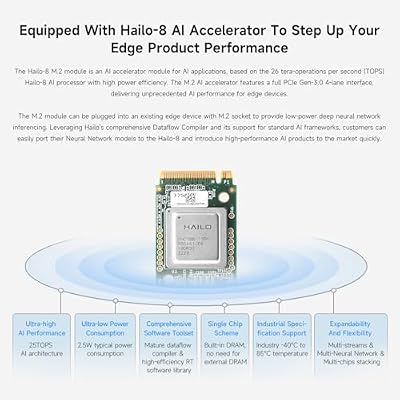 waveshare Hailo-8 M.2 AI Accelerator Module, Compatible with Raspberry Pi 5, Supports Linux/Windows Systems, Based On The 26TOPS Hailo-8 AI Processor, Module Only