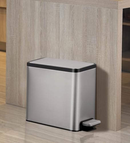 Image of Obsessions EKO Stainless Steel Step Trash Can - 3+3 Litre Dual Compartment Dustbin with Pedal & Removable Liners, Metallic for Kitchen & Bathroom