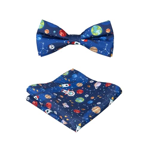 Men's Dress Vest SPACE Planets Pattern Design Navy Blue Solar System Astronaut Stars Mens Bow TIe Hanky Set3
