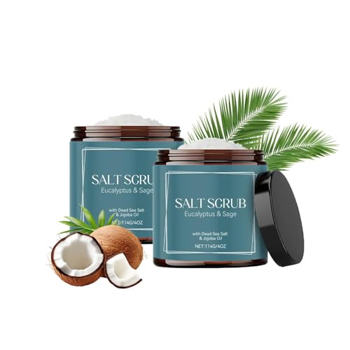 Exfoliante corporal con sal marina, exfoliante e hidratante con aceite de coco, suavizante y nutritiva piel muerta, suaviza e ilumina la piel brillante, exfoliante de limpieza profunda (2pcs)