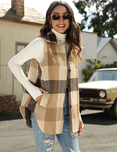 Tanming Women's Plaid Vest Brushed Flannel Sleeveless Shacket Shirt Jacket with Pockets4