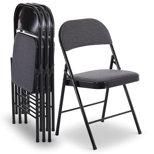 Raburg Gästestuhl 4er-Set, Klappstühle aus Stahl Mit Stoffbezug, Gestell Schwarz, Konferenz-Stuhl für 130 kg Belastbarkeit, Elias, Grau/Schwarz