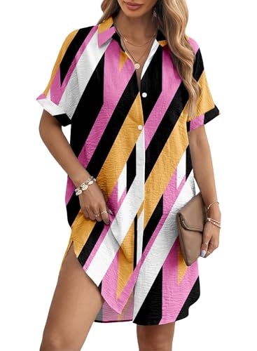 Magritta Womens Button Down Oversized Shirt Dress Swimsuit Cover Up
