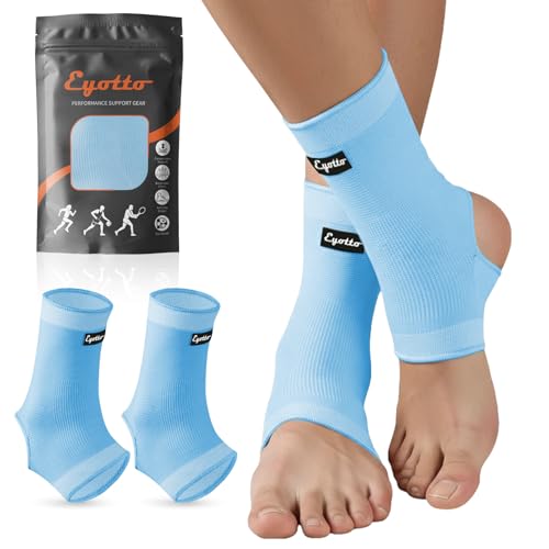Image of eYotto Open-Heel Ankle Sleeves (1 Pair), Breathable Foot & Ankle Compression Support for Swelling, Plantar Fasciitis & Sprain Relief for Men & Women(Blue)
