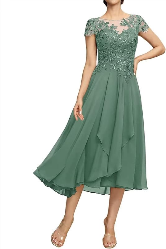 Mother of The Bride Dresses Lace Applique Chiffon Wedding Guest Dresses for Women Short Formal Party Dress