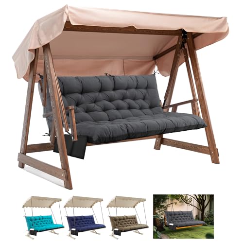 FAMIROSA - FAMIROSA Extra Thick Porch Swing Cushions, 60 x 40 x 5in Swing Cushion for Outdoor Furniture, Waterproof 2-3 Seater Replacement Swings Bench Cushion with Backrest for Patio Backyard Garden Lawn, Grey