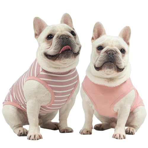 Image of MIHACHI Dog Shirts Cotton Striped T-Shirt, Summer Pet Clothes for Small Dogs, 2-Pack Soft Puppy Apparel Cat Tee, Sleeveless Lightweight, Quick Dry, Breathable,Stretchy, Pink M
