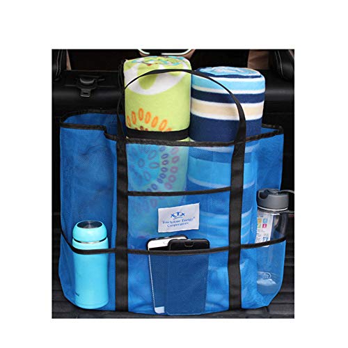 Gift2U Mesh Beach Bag Blue Toy Tote Bag Large Carryall Mesh Family Beach Gym Bag 17X15X8.5 Inch