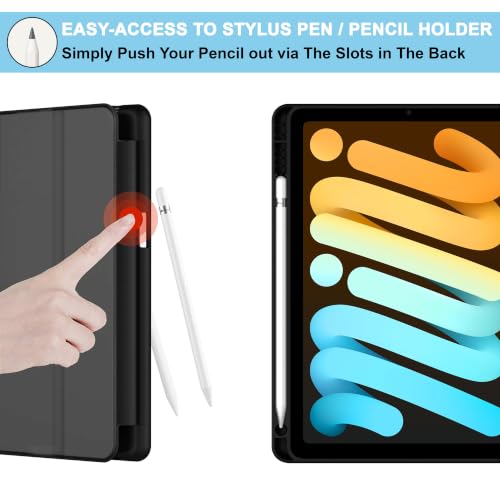 Image of CEDO Smart Case for iPad mini 6 (6th Gen) / iPad mini 7 (7th Gen) 8.3 in Tri-Fold Flip Folio Cover | Pencil Holder | Auto Wake-Up /Sleep Mode | Multi View Angles Stand TPU Backcover (Black)