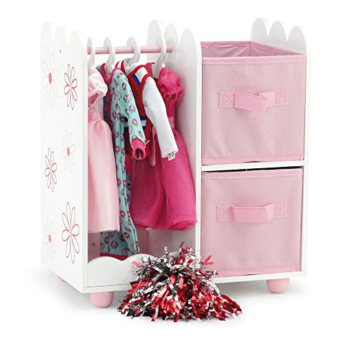 Emily Rose 18 Inch Doll Furniture | 18" Doll Clothes Storage Closet Armoire Wardrobe, With 5 Wooden Hangers - Floral Collection #TOP3