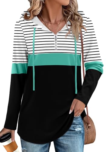 BETTE BOUTIK Womens Quarter Zip Tunic Hoodies Pullover Long Hooded Sweatshirts S-3XL