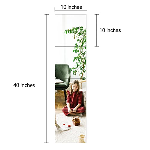 Diweimer Full Length Wall Mirror Tiles 10 Inch X 4Pcs Adhesive Mirror Tiles, Frameless Full Body Mirror Glass Wall Mirrors For Home Gym, Door, Bedroom, Living Room #TOP1