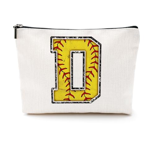 Softball Gifts Initial D Makeup Bag Softball Gifts for Team Cosmetic Bag