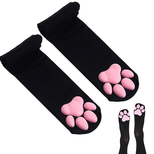 HOMEGYMFREE Cat Paw Socks, Thigh High Soft 3D Paw Pad Toe Beans Stockings for Women Cat Cosplay(1 Pair Black)
