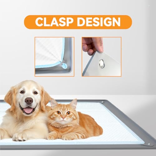 Image of Pee Pad Holder for Dogs, 24 inchX24 inch Puppy Pad Holder with Raised Edge, Non-Slip Silicone Mat & Leak-Proof Dog Pee Tray for Floor Protection, Puppy Potty Training Pad Tray