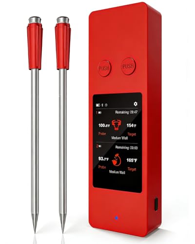 Wireless Meat Thermometer Digital 800 ft Bluetooth- Waterproof Food Thermometer with 2 Probes for Oven Cooking, Grill, Candy, Kitchen & Stocking Stuffers for Men - Grey
