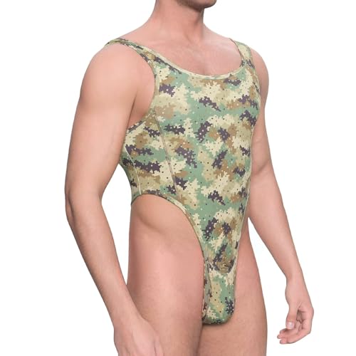 Mens Camouflage Bodysuit Deep U Neck Sleeveless Tank Top Adult Men's Leotard Romper for Adults4