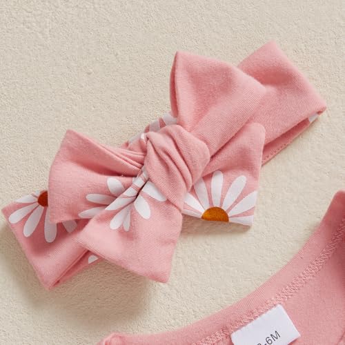 Geagodelia Baby Mädchen 1. Geburtstag Kleidung Babykleidung Outfit Set Langarm Body Strampler + Hose + Stirnband Neugeborene Weiche Babyset 1 Jahr Zweiteiler (Pink Gänseblümchen, 12-18 Monate)