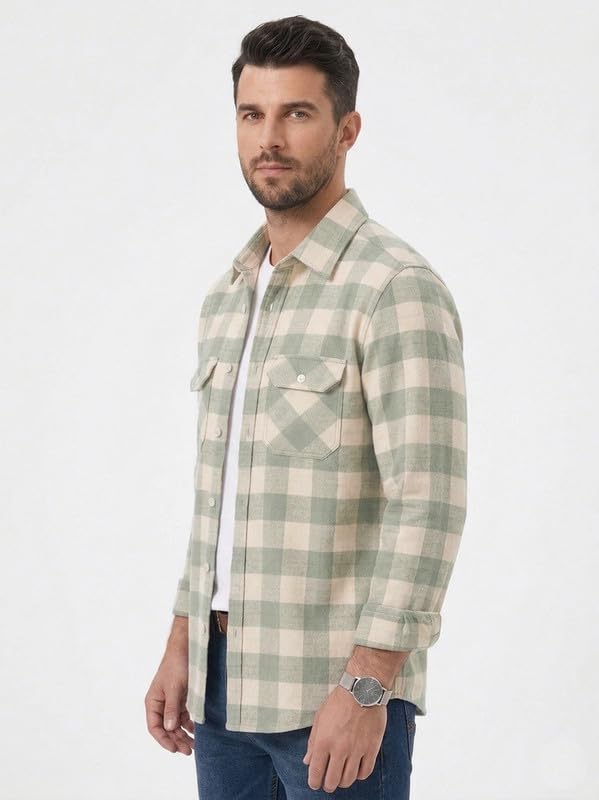 Image of DEELMO Men's Stylish Cotton Blend Casual Chakes Shirt || Full Sleeve Shirt with Dual Flap Pockets Fabric || Perfect for Casual and Classic Fit & Style || Stylish Everyday Wear