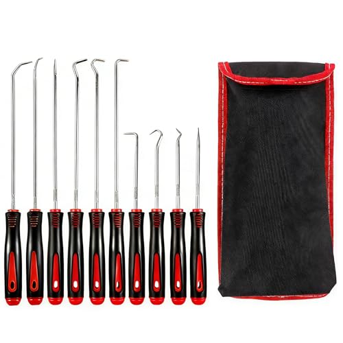10 Pcs Hook and Pick Set for Automotive, Precision Scraper and O-Ring Remover Tool Kit, Heavy Duty CR-V Steel Oil Seal Puller with Ergonomic Handles for Gasket, Hose and Ignition System Removal