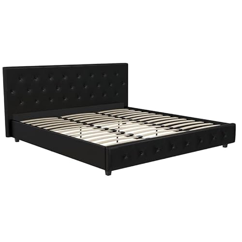Dhp Dakota Upholstered Platform Bed With Diamond Button Tufted Headboard And Footboard, No Box Spring Needed, King, Black Faux Leather #TOP17