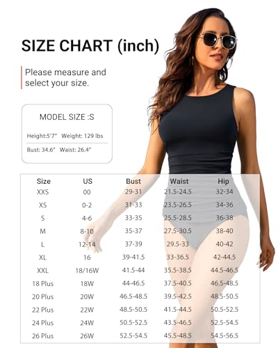 Image of Daci Tankini Tops for Women High Neck Swim Top Tummy Control Bathing Suit Top Modest Swim Tank Top No Bottom