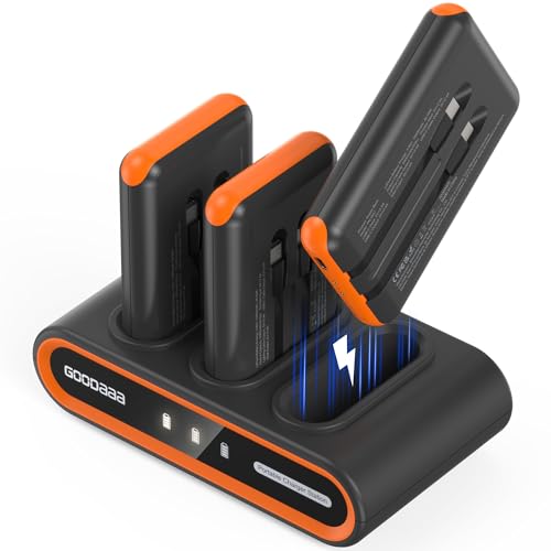 Image of GOODaaa Portable Charger, 3-Pack 10000mAh Slim Power Bank Built in Cables, 3 Outputs 1 Inputs Family Power Hub for All Mobile Devices, Charging Station Set Includes 140 DlY Stickers, for Home,Office