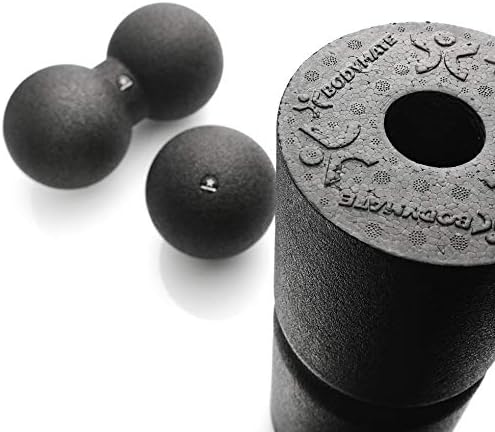 BODYMATE Care Fascial Massage Set  Medium Hard Fascial Roller L35xD14cm, Ball D12cm and Duo Ball D12 x 24cm, Black, with Free e-Book