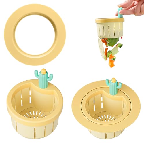 HyzaPhix Cactus Kitchen Sink Drain Strainer Upgraded Cactus Sink Strainer, Cactus Sink Filter for Press Automatic Dumping Basket, Keep Hand Clean (YELLOW)