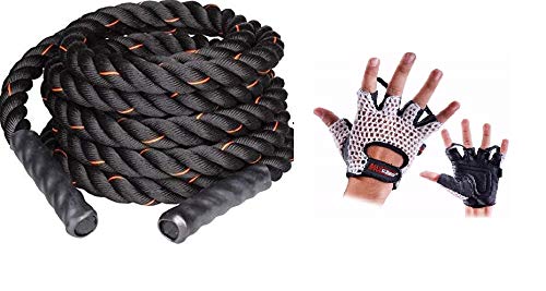MAXSTRENGTHMax Strength-Battle Rope Training Rope Pro 9Mtrs.x38mm With Cotton Mesh Backs Weight Lifting Gloves Genuine Leather S/M