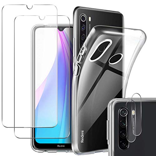 Pengkun 5 en 1 Funda para Xiaomi Redmi Note 8T 6.26 Pulgada con 2 Cristal Templado 2 Cristal Templado para cámara Trasera Transparente Silicona TPU para Xiaomi Redmi Note 8T 6,26