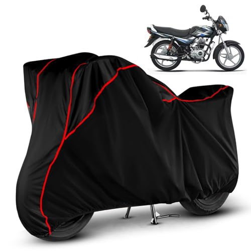 Image of Heavy Duty Waterproof Bike Cover for Bajaj CT 100 | All Weather Protection from Rain, Dust, Sun & Scratches | Universal Fit for All Bike & Scooty | Black Red Piping | CT 100 Bike Cover