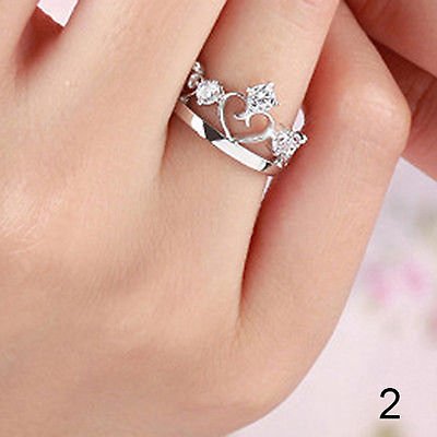Quite Modish 925 Sterling Silver Plated Prince Princess Crown Couple Ring