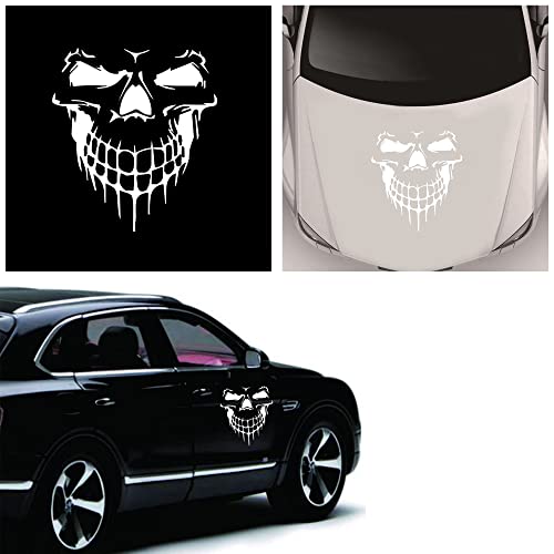 Image of Skull Graphic Car Hood Sticker Self-Adhesive Vinyl Graphics Decals Universal Scratch Hidden Car Sticker 19.68'' x 21.65'', White