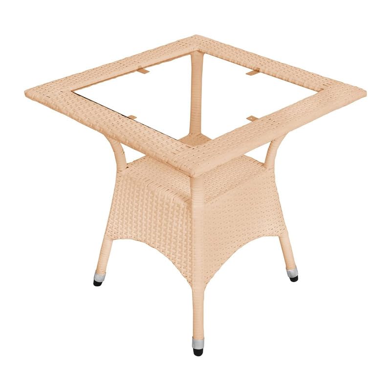 Image of Amazon Brand - Solimo Rattan and Wicker Garden Patio Seating Chair and Table Set Outdoor Balcony Garden Coffee Table Set Furniture with 1 Square Glass Top Table and 2 Chairs Set for Home (Cream)