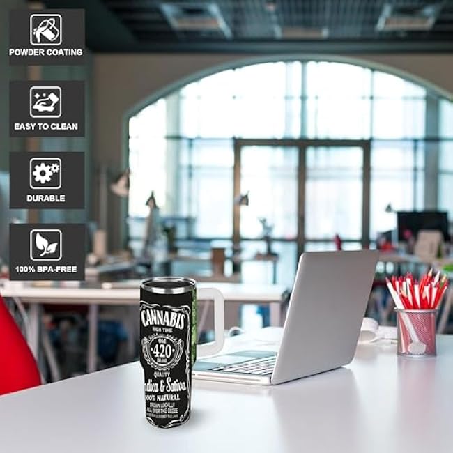 40oz Tumbler with Lid, Insulated Cup, Travel Coffee Mug, Perfect Gift for Easter, Father's Day, Mother's Day, Birthday, Cannabis 420 Weed Design