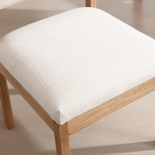 Image of RIVOVA Linen Dining Chairs Set of 6, Comfortable Upholstered Kitchen Chairs with Wood Legs, Mid Century Modern Kitchen Chairs Accent Side Chair for Living, Bedroom, Restaurant, Beige