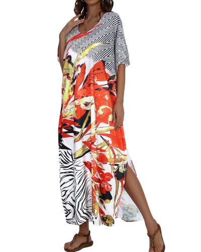 Image of Kaftan Dresses for Women V Neck Caftan Batwing Sleeve Swimsuit Cover Up